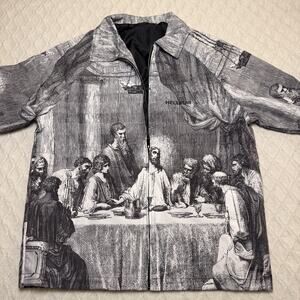 Hellpur Last Supper Jacket Mens Large Black White Full Zip Windbreaker Bomber